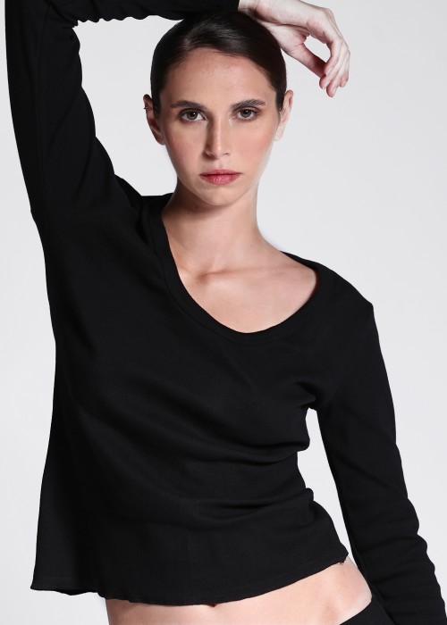 Two & A Half Ribbed Fitted Top Black