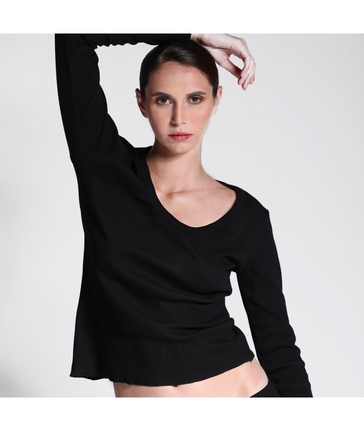 Two & A Half Ribbed Fitted Top Black