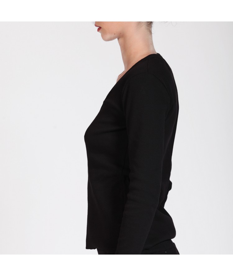 Two & A Half Ribbed Fitted Top Black