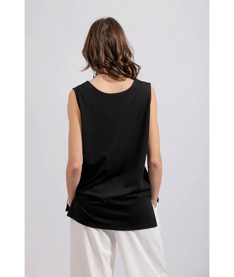 Two & A Half Long Top With Slits Black