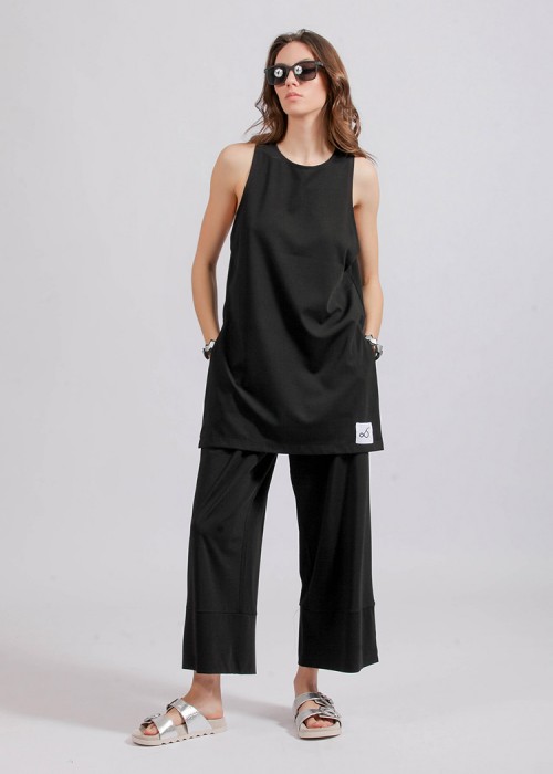 Two & A Half Wide Leg Zip Cullotes Black