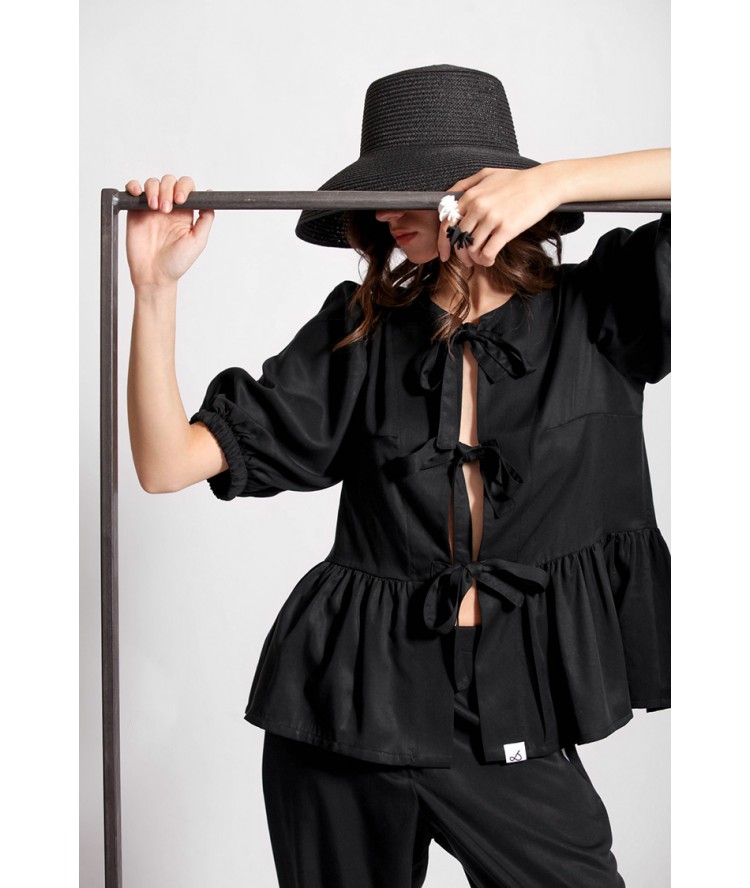 Two & A Half Tie Front Detail Top Black