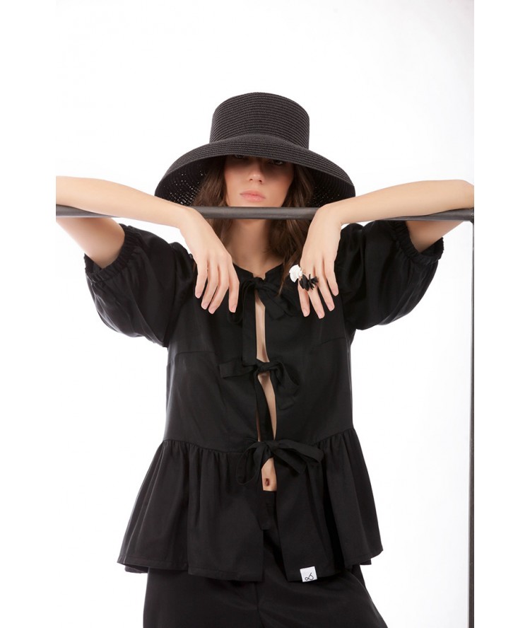 Two & A Half Tie Front Detail Top Black