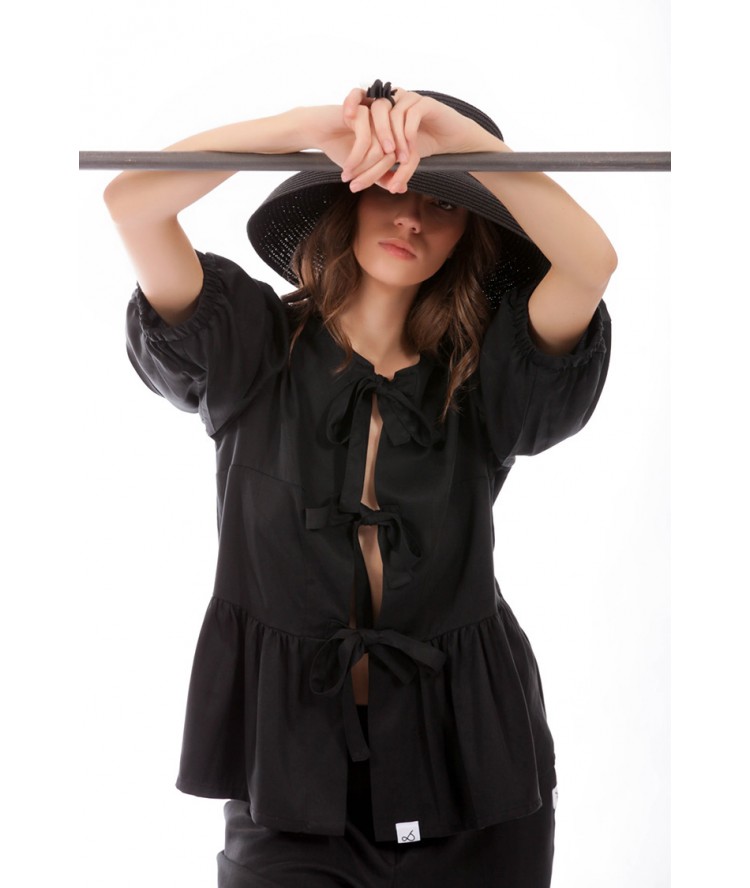 Two & A Half Tie Front Detail Top Black