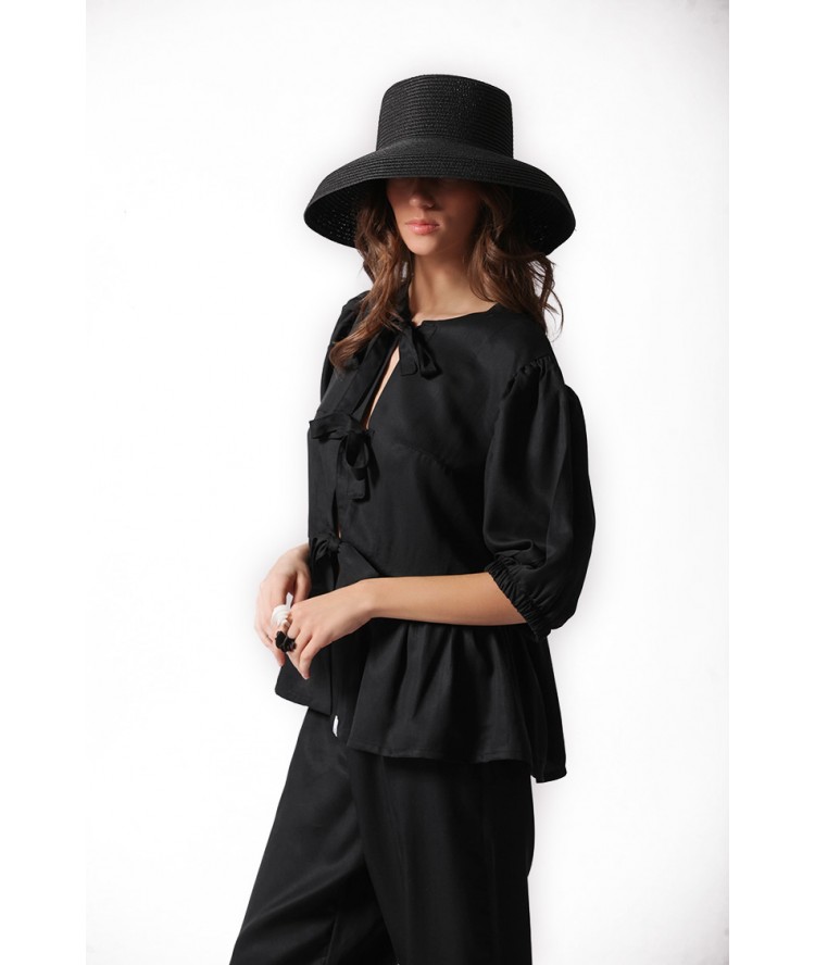 Two & A Half Tie Front Detail Top Black