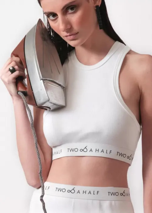 Two & A Half Athletic Crop Top White