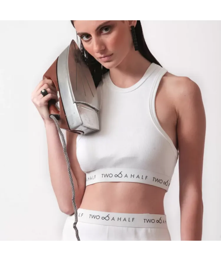 Two & A Half Athletic Crop Top White